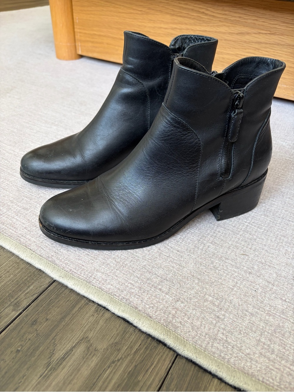 Cole Haan Black waterproof Lyla Leather Ankle Heeled Boots, US 7 1/2